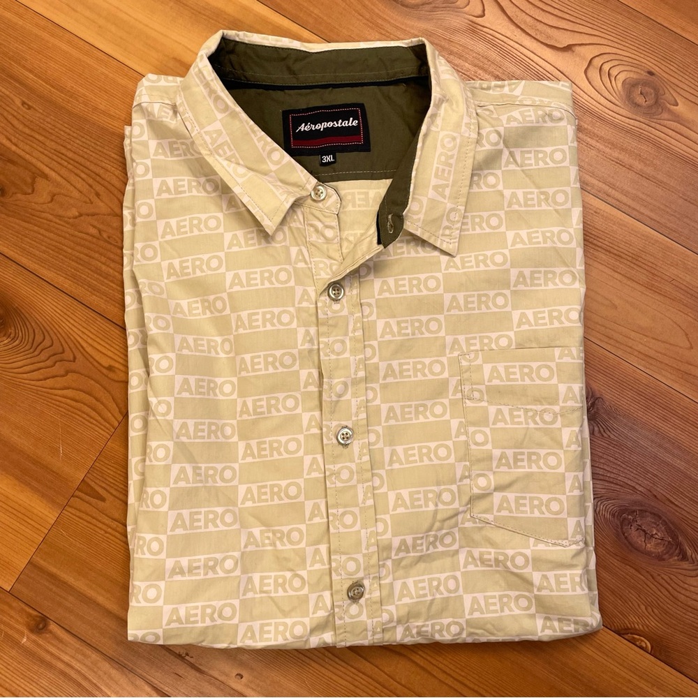 Aeropostale All Over Logo Print Pocket Button Up Shirt 3X Big & Tall Cotton NWT